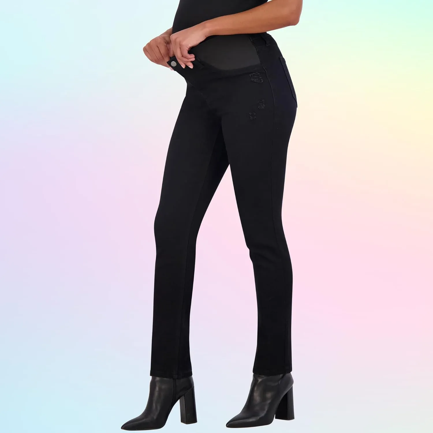 Savi Parker Maternity Jeans for Women, Straight Leg Elastic Under Belly High Waist Pant, Pregnancy Clothes for All Seasons