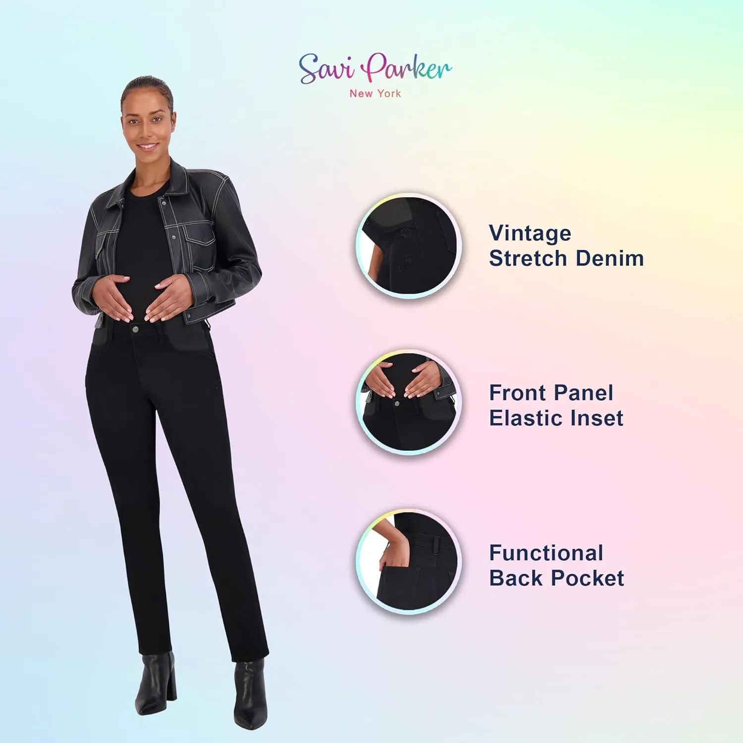 Savi Parker Maternity Jeans for Women, Straight Leg Elastic Under Belly High Waist Pant, Pregnancy Clothes for All Seasons