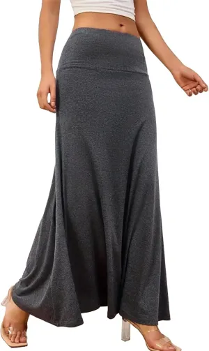 SEAFORM Casual Flowy Long Skirts for Women, Jersey Knit Fabric Good Elasticity Ankle Length Maxi Skirt with High Waist.