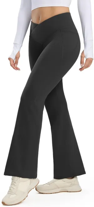 Seamaid Women's Fleece Lined Pants 30" Water Resistant Crossover Flare Leggings Winter Bell Bottom Yoga Pants with Pockets