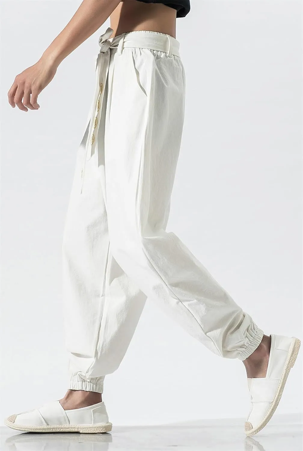 Seidarise Men's Linen Cargo Jogger Pant Japanese Hip Hop Sweatpants Harem Pants Sports
