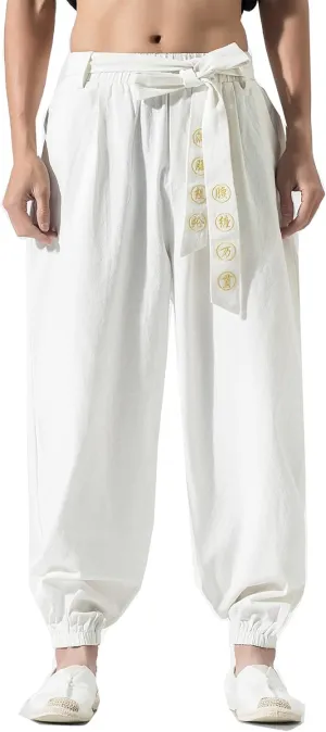 Seidarise Men's Linen Cargo Jogger Pant Japanese Hip Hop Sweatpants Harem Pants Sports