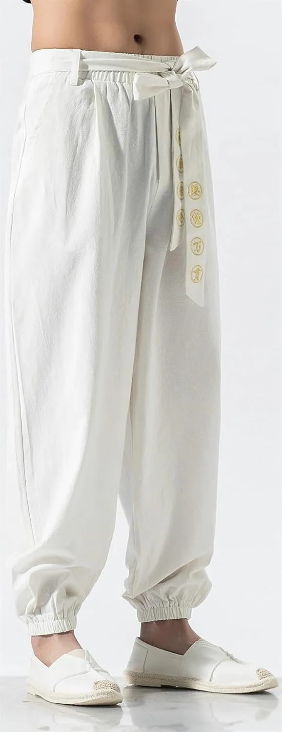 Seidarise Men's Linen Cargo Jogger Pant Japanese Hip Hop Sweatpants Harem Pants Sports