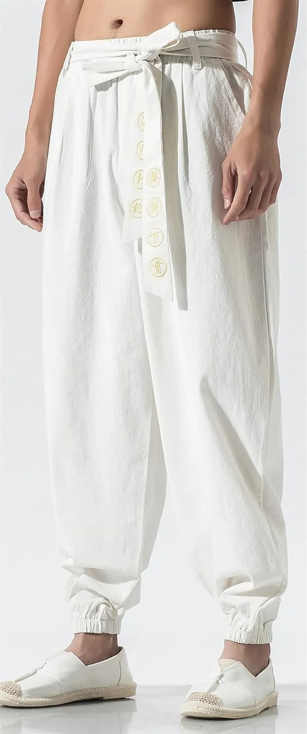 Seidarise Men's Linen Cargo Jogger Pant Japanese Hip Hop Sweatpants Harem Pants Sports