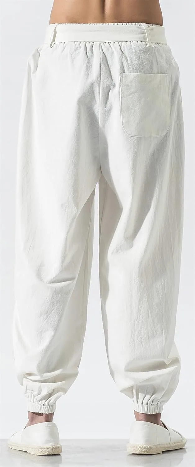 Seidarise Men's Linen Cargo Jogger Pant Japanese Hip Hop Sweatpants Harem Pants Sports