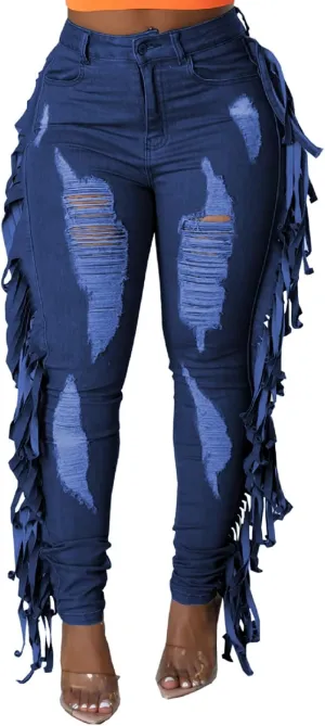 SeNight Women's High Waisted Ripped Jeans Cut Out Destroyed Distressed Denim Pants