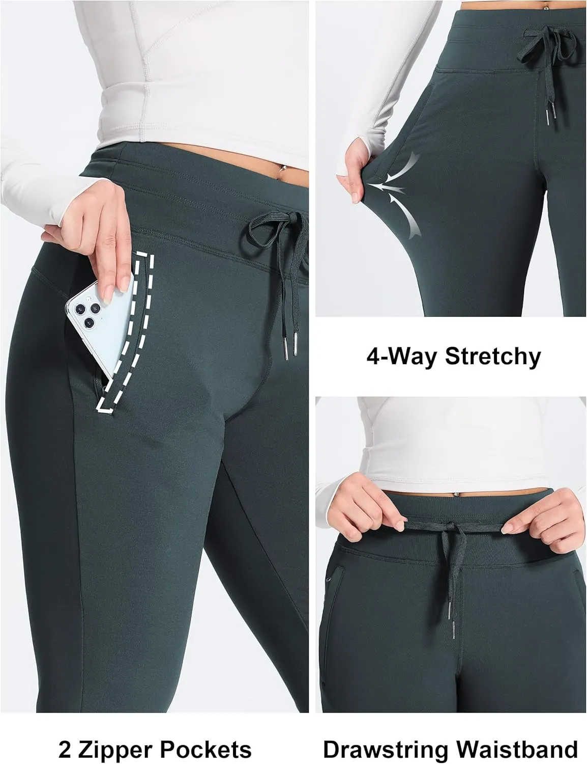 SEVEGO Women 30"/32"/34"/36" Tall Inseam Fleece Lined Joggers Water Resistant Hiking Pants with Zipper Pockets