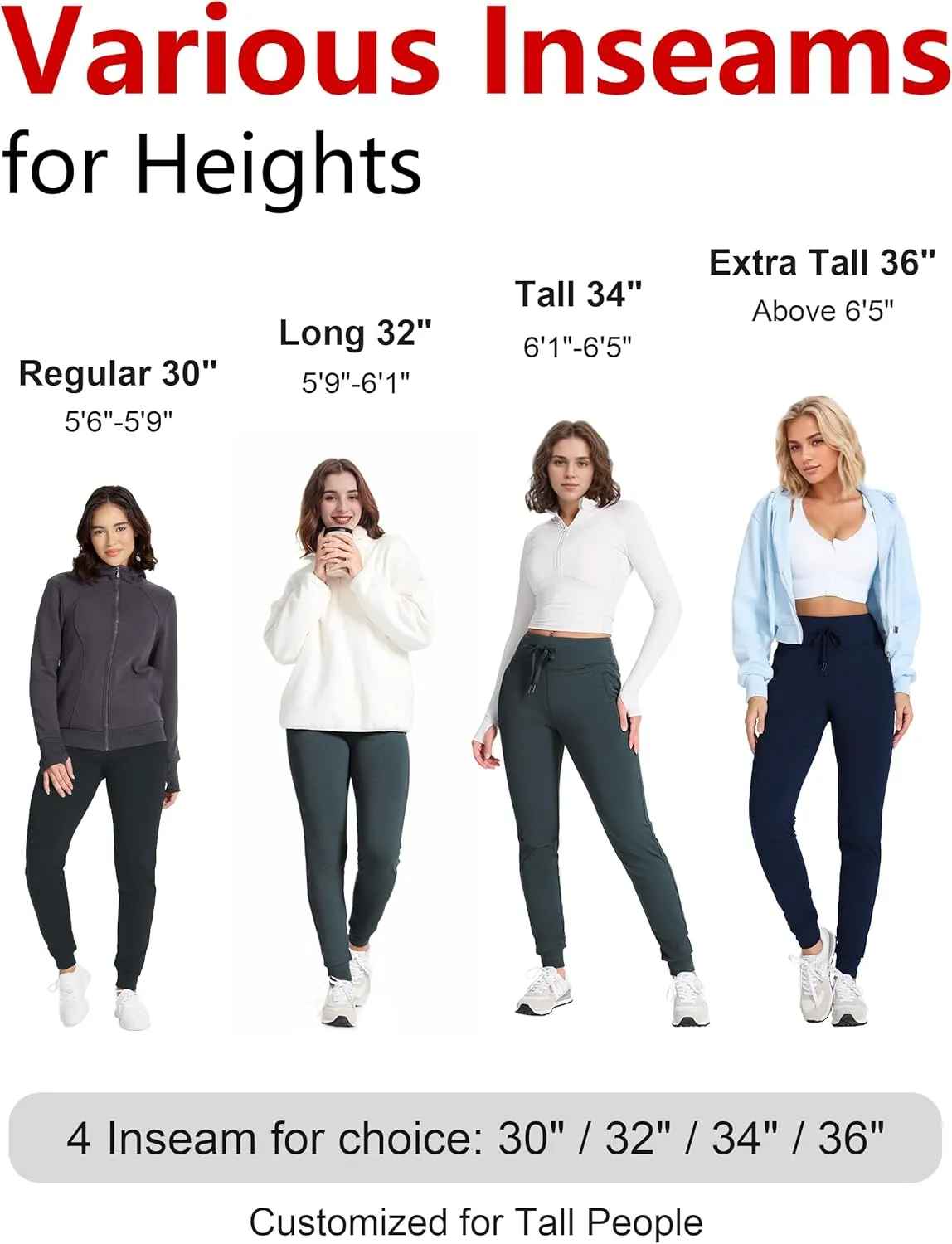 SEVEGO Women 30"/32"/34"/36" Tall Inseam Fleece Lined Joggers Water Resistant Hiking Pants with Zipper Pockets
