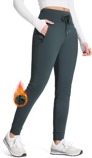 SEVEGO Women 30"/32"/34"/36" Tall Inseam Fleece Lined Joggers Water Resistant Hiking Pants with Zipper Pockets