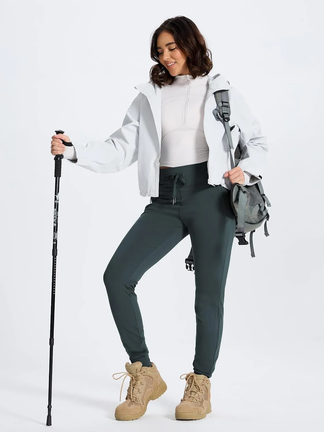 SEVEGO Women 30"/32"/34"/36" Tall Inseam Fleece Lined Joggers Water Resistant Hiking Pants with Zipper Pockets