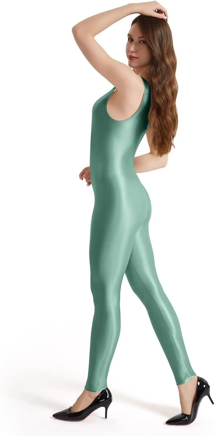 Shiny Zentai Bodysuit For Adult Women's Halter Sleeveless Tights Jumpsuit Stretchy Catsuit Cosplay