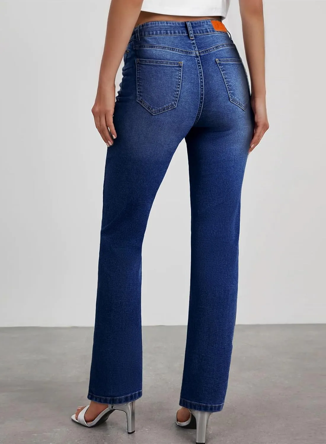 Sidefeel Women's Straight Leg Jeans High Waisted Stretchy Rhinestone Wide Leg Denim Pants