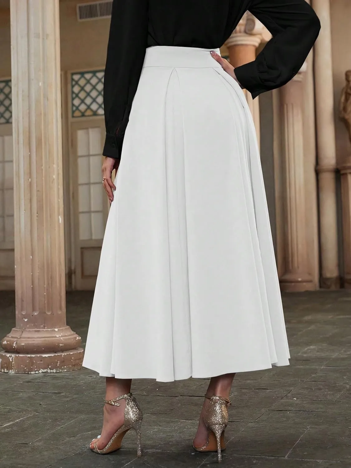 Skirts for Women Trendy Summer 2025 High Waist Pleated Solid Color A Line Midi Skirt