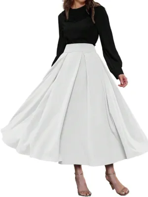 Skirts for Women Trendy Summer 2025 High Waist Pleated Solid Color A Line Midi Skirt