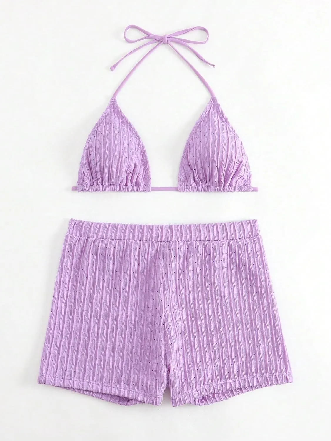 SOLY HUX Women's 2 Piece Swimsuits Halter Triangle Top with Shorts Bikini Set Bathing Suits