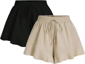 SOLY HUX Womens Plus Size 2 Packs Summer Flowy Shorts Lounge Vacation Clothing