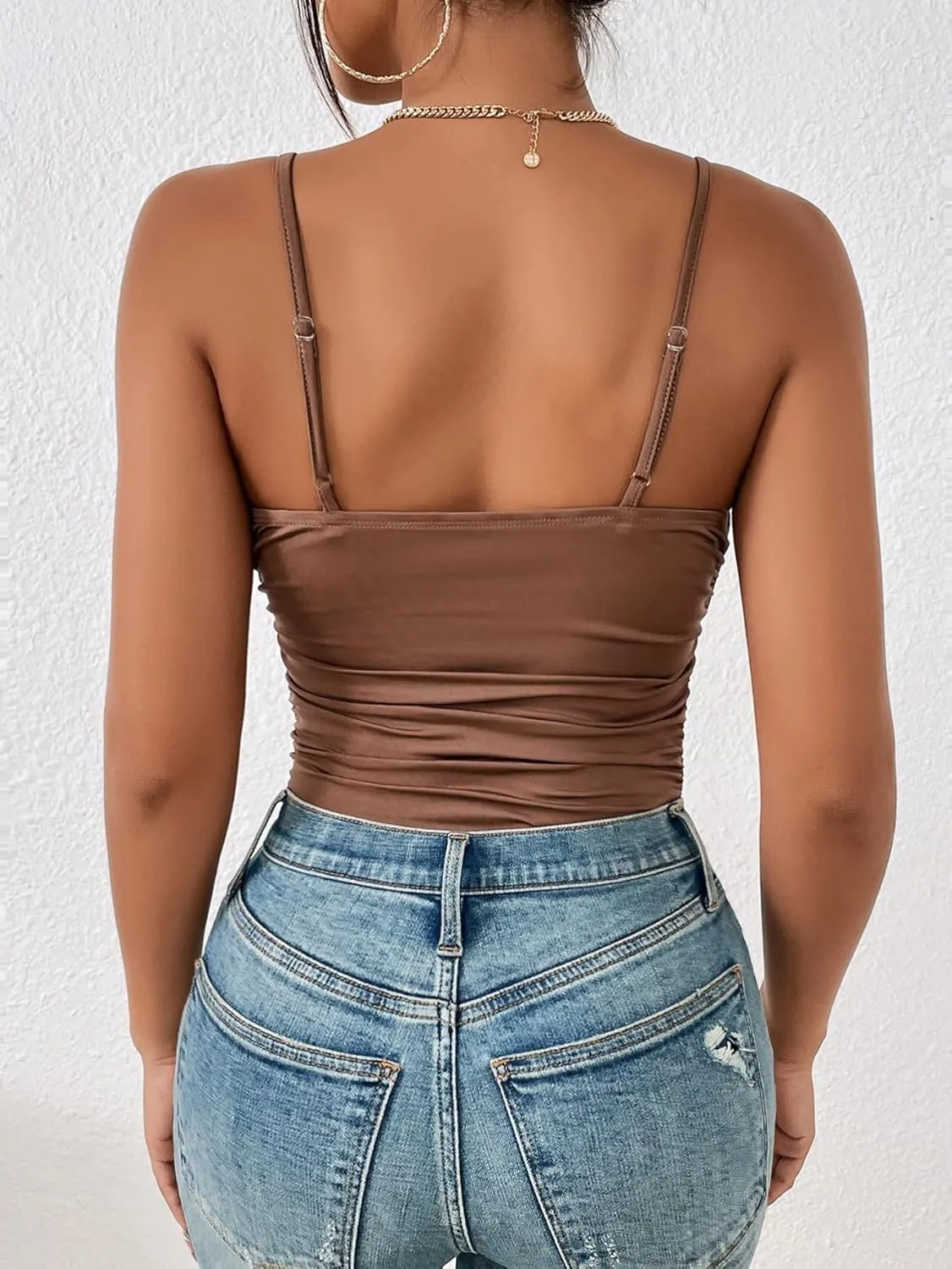 SOLY HUX Women's Sexy Ruched Bust Tie Knot Front Cami Top Sleeveless Backless Slim Fit Camisole