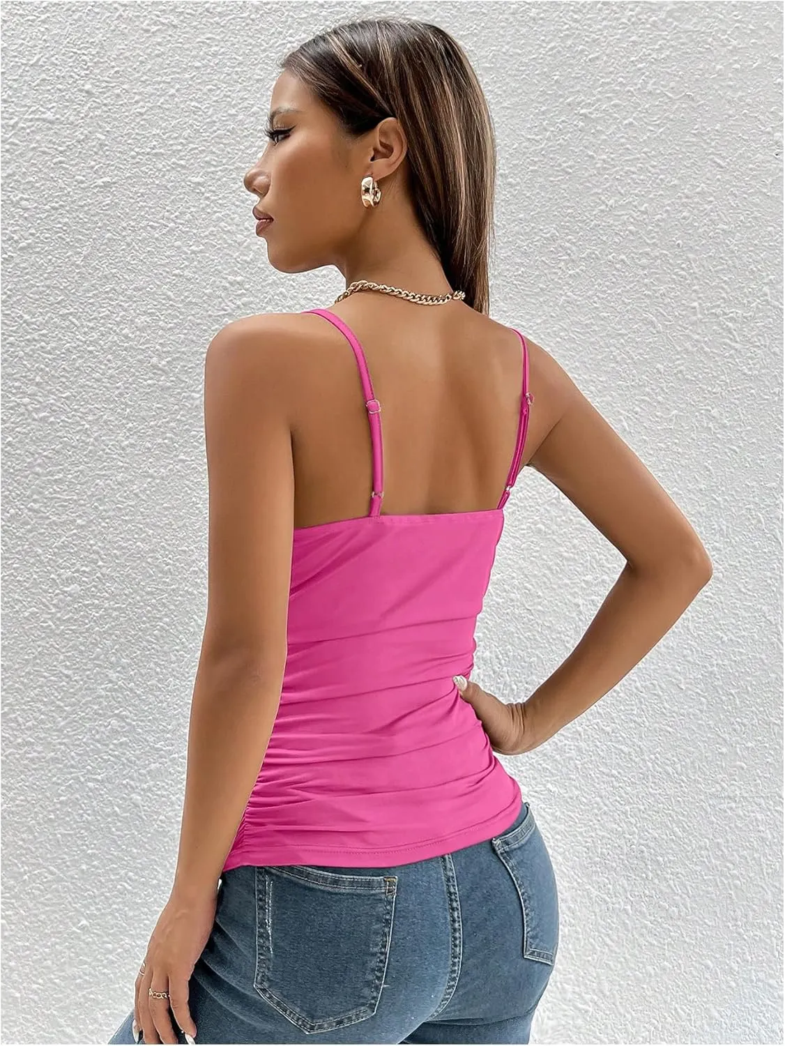SOLY HUX Women's Sexy Ruched Bust Tie Knot Front Cami Top Sleeveless Backless Slim Fit Camisole