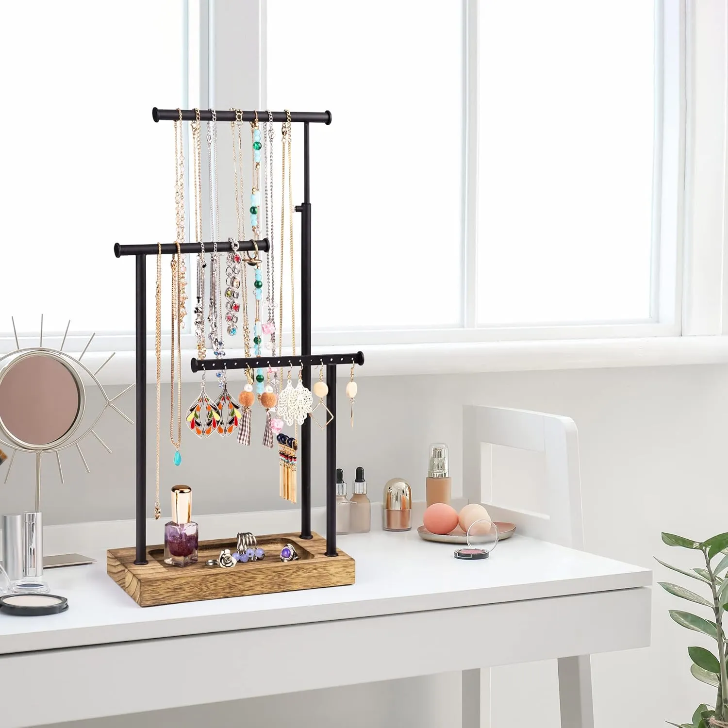 SRIWATANA Jewelry Organizer Stand, Extra Tall Necklace Holder Jewelry Holder, Gift Idea (Carbonized Black & Black)