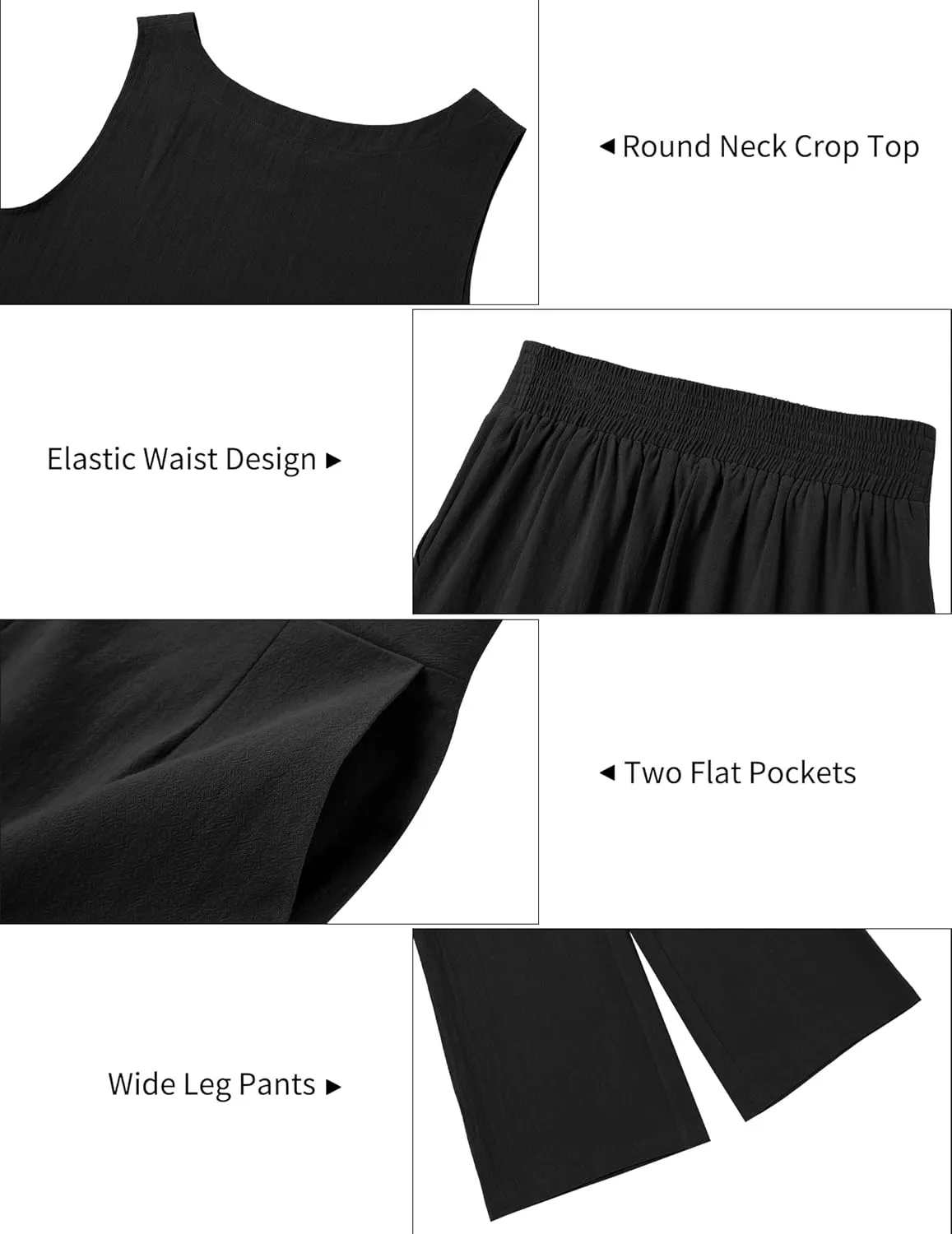 Sucolan Summer 2 piece outfits for women Round Neck Back with Buttons Sleeveless Tank Wide Leg Pants Sets with Pockets