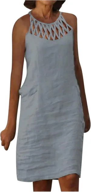 Summer Dresses for Women 2025 Casual Trendy Hollow Out Halter Neck A-line Sundress Beach Vacation Outfits Midi Dress