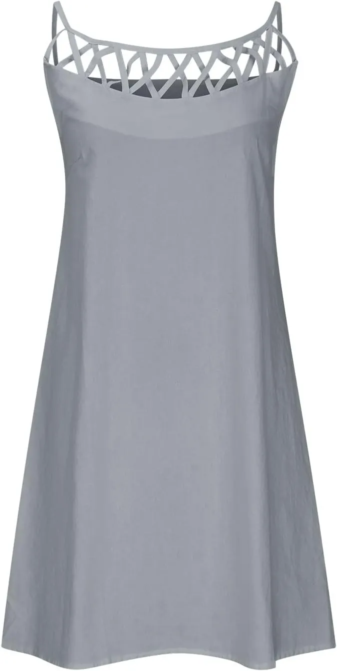 Summer Dresses for Women 2025 Casual Trendy Hollow Out Halter Neck A-line Sundress Beach Vacation Outfits Midi Dress