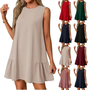 Summer Dresses for Women 2025 Vacation Tshirt Ruffle Hem Short Sundress with Pocket Beach Casual Swimsuit Coverup