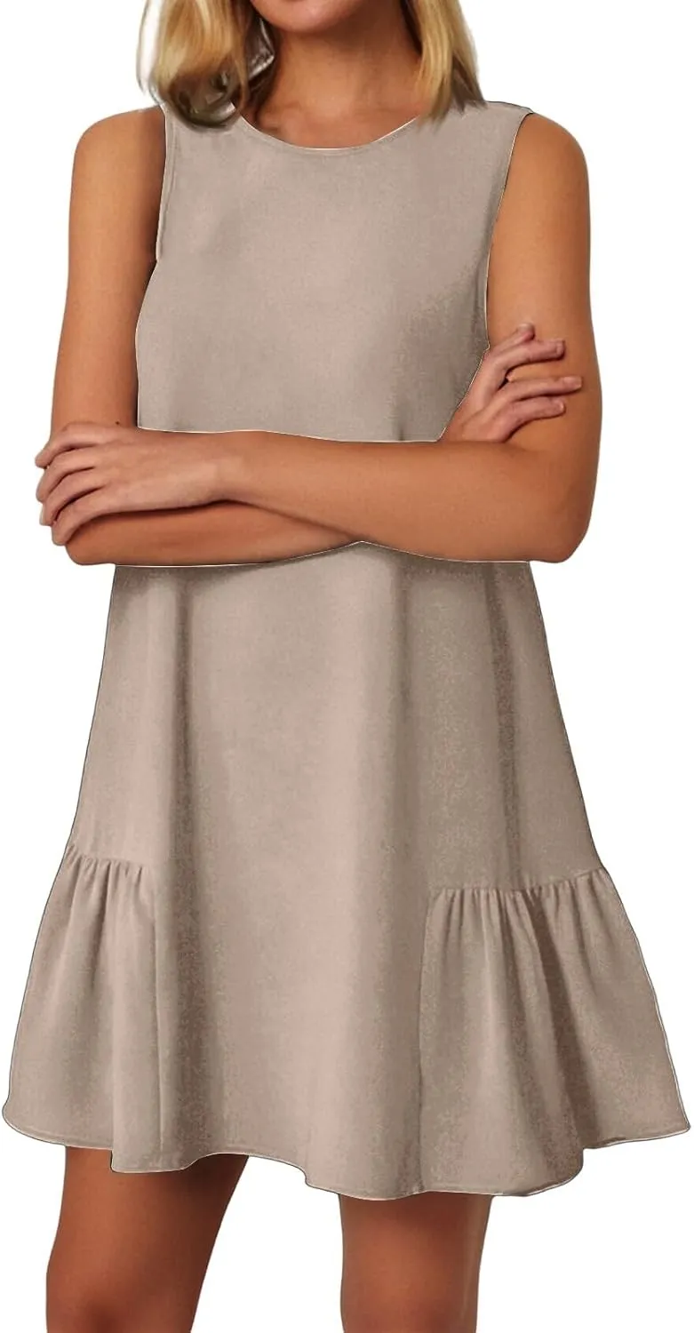Summer Dresses for Women 2025 Vacation Tshirt Ruffle Hem Short Sundress with Pocket Beach Casual Swimsuit Coverup