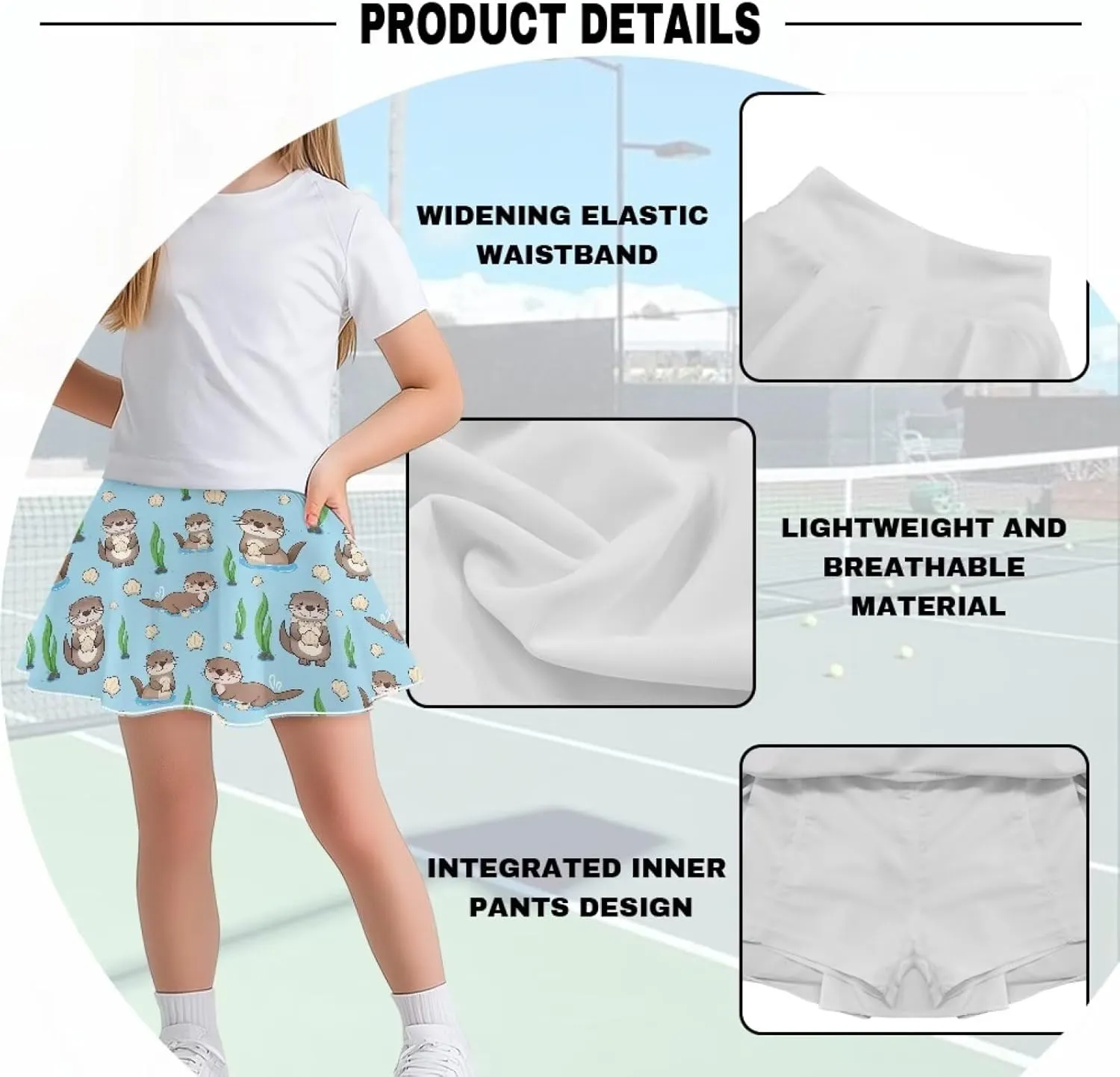 Summer Girls Athletic Skirts Built in Shorts with Pocket Skorts for School/Party 5-14 Years Old