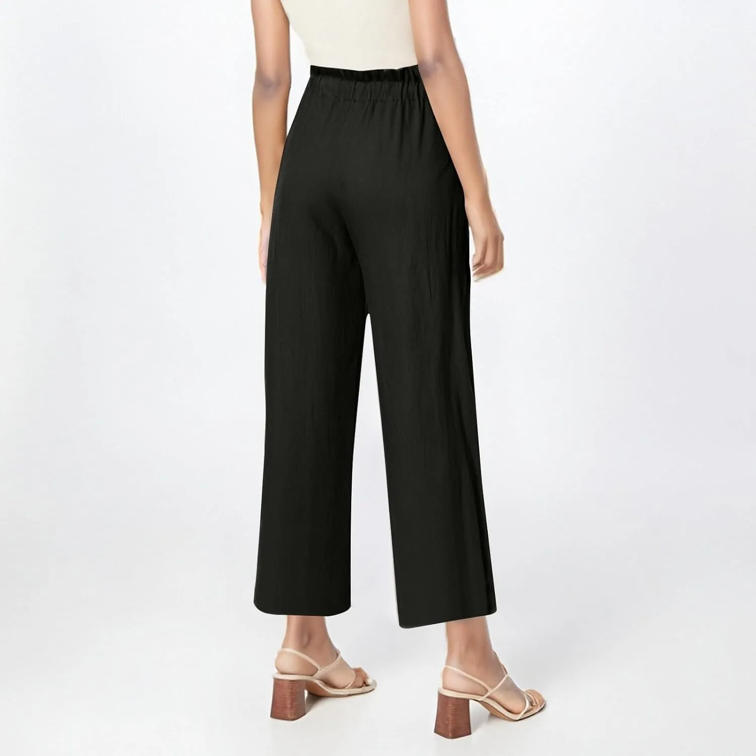 Summer Linen Pants for Women 2025 High Waist Elastic Straight Leg Palazzo Pant Lightweight Flowy Beach Trousers