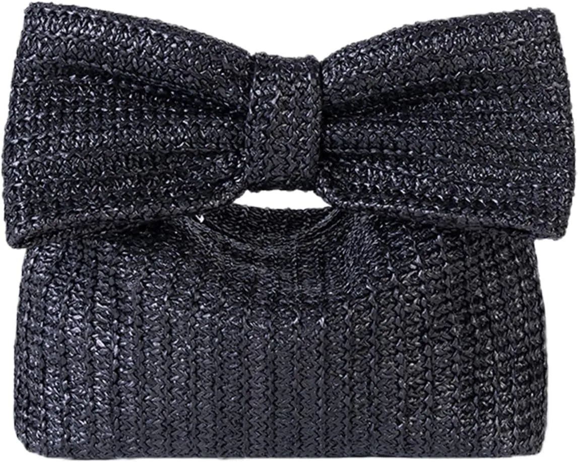 Summer Straw Clutch Purses for Women Handmade Woven Straw Handbags Bow Purse for Beach Vacation Wedding Party