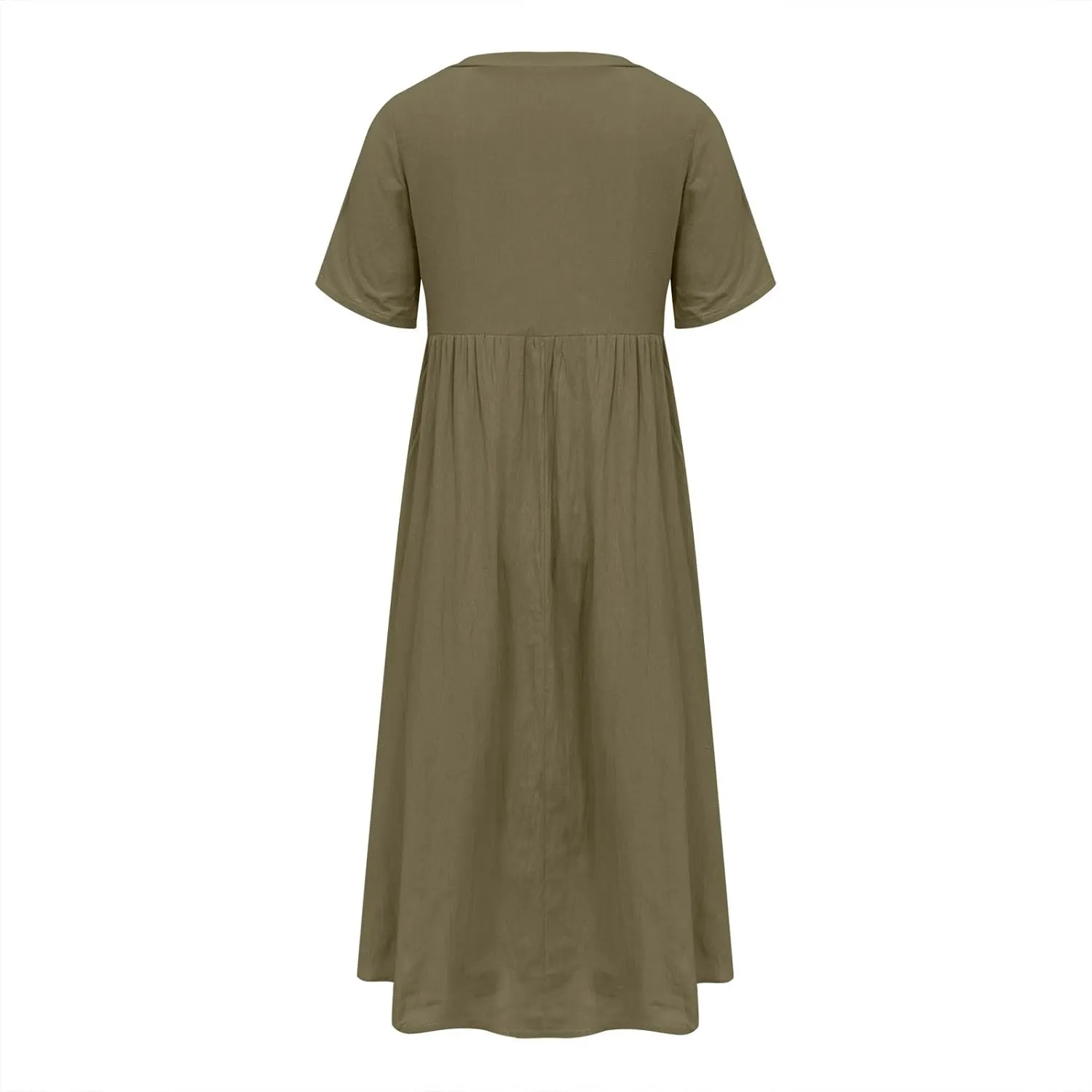 Summer T Shirt Dresses for Women 2024 Trendy V Neck Lace Embroidery Cotton Linen Short Sleeve Flowy Midi Dresses with Pockets