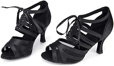 SWDZM Women's Latin Dance Shoes Satin Professional Ballroom Salsa Practice Performance Dance Shoes,Model-YCL433,