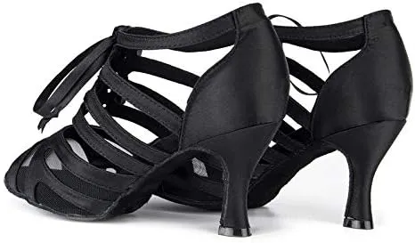 SWDZM Women's Latin Dance Shoes Satin Professional Ballroom Salsa Practice Performance Dance Shoes,Model-YCL433,