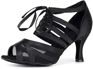 SWDZM Women's Latin Dance Shoes Satin Professional Ballroom Salsa Practice Performance Dance Shoes,Model-YCL433,