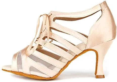 SWDZM Women's Latin Dance Shoes Satin Professional Ballroom Salsa Practice Performance Dance Shoes,Model-YCL433,