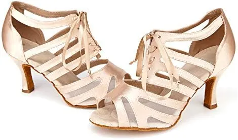 SWDZM Women's Latin Dance Shoes Satin Professional Ballroom Salsa Practice Performance Dance Shoes,Model-YCL433,