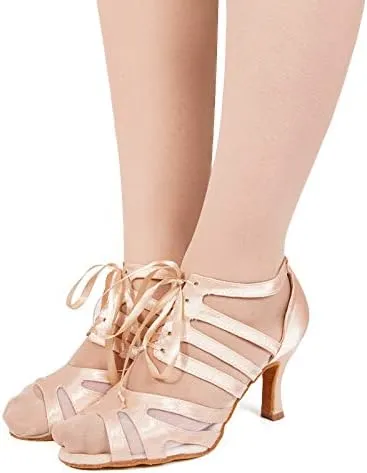 SWDZM Women's Latin Dance Shoes Satin Professional Ballroom Salsa Practice Performance Dance Shoes,Model-YCL433,
