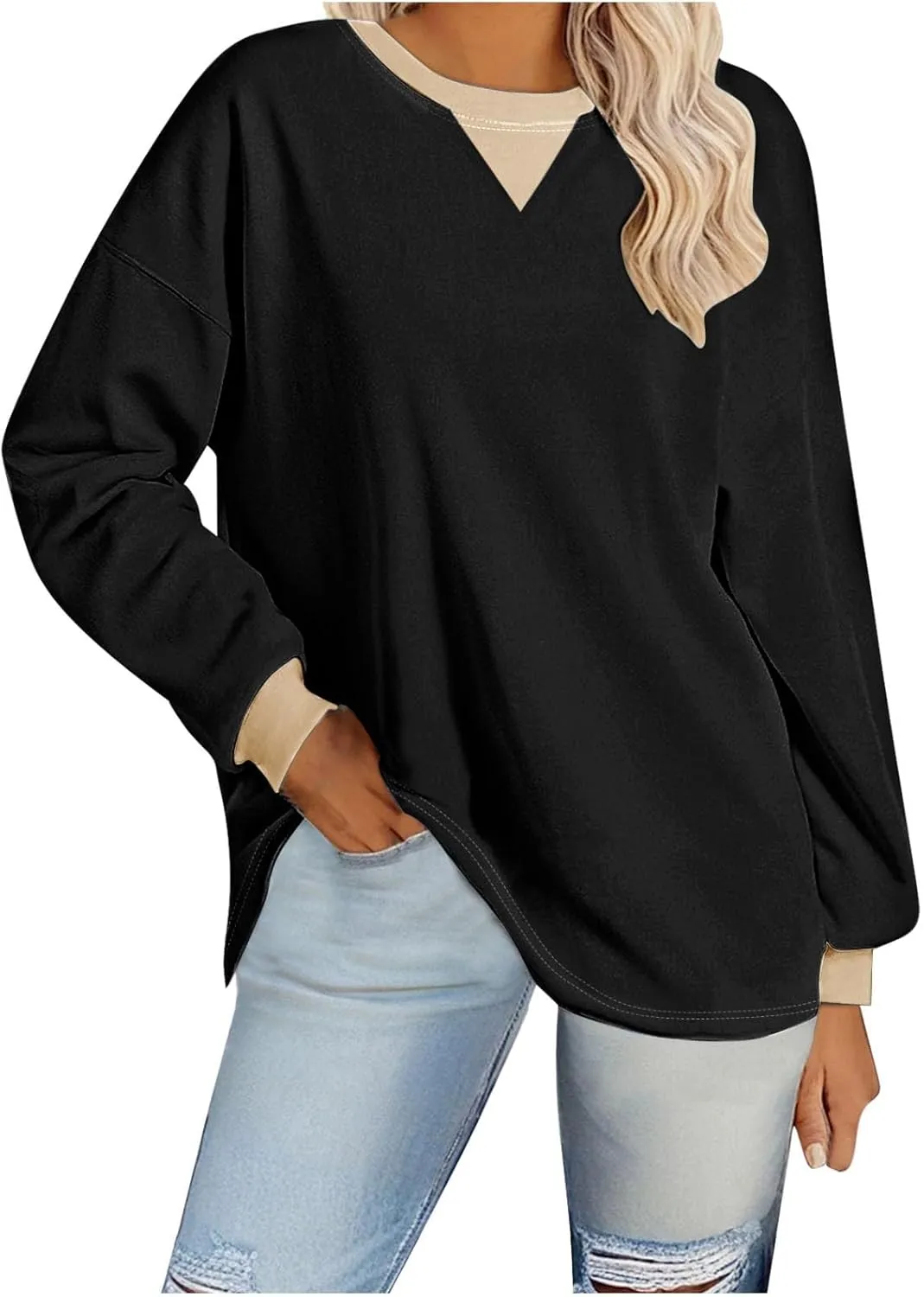 Sweatshirts for Women Oversized Loose Hoodie Long Sleeve Crew Neck Drop Shoulder Pullover Fall Womens Fashion Top