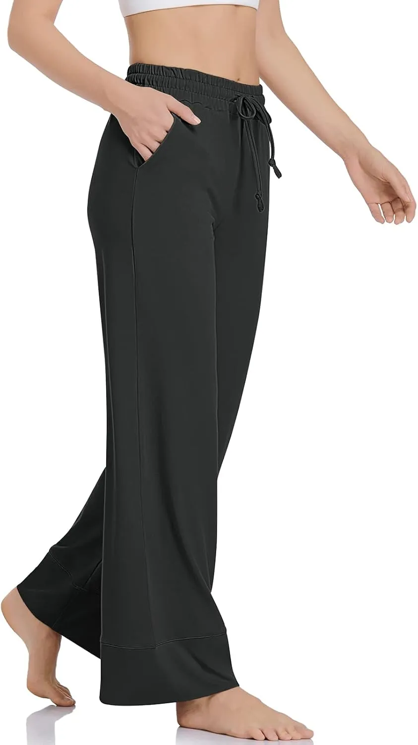 TARSE Wide Leg Yoga Pants for Women Plus Size Palazzo Trousers High Waist Lounge Pajamas Pants Casual Sweatpants with Pockets