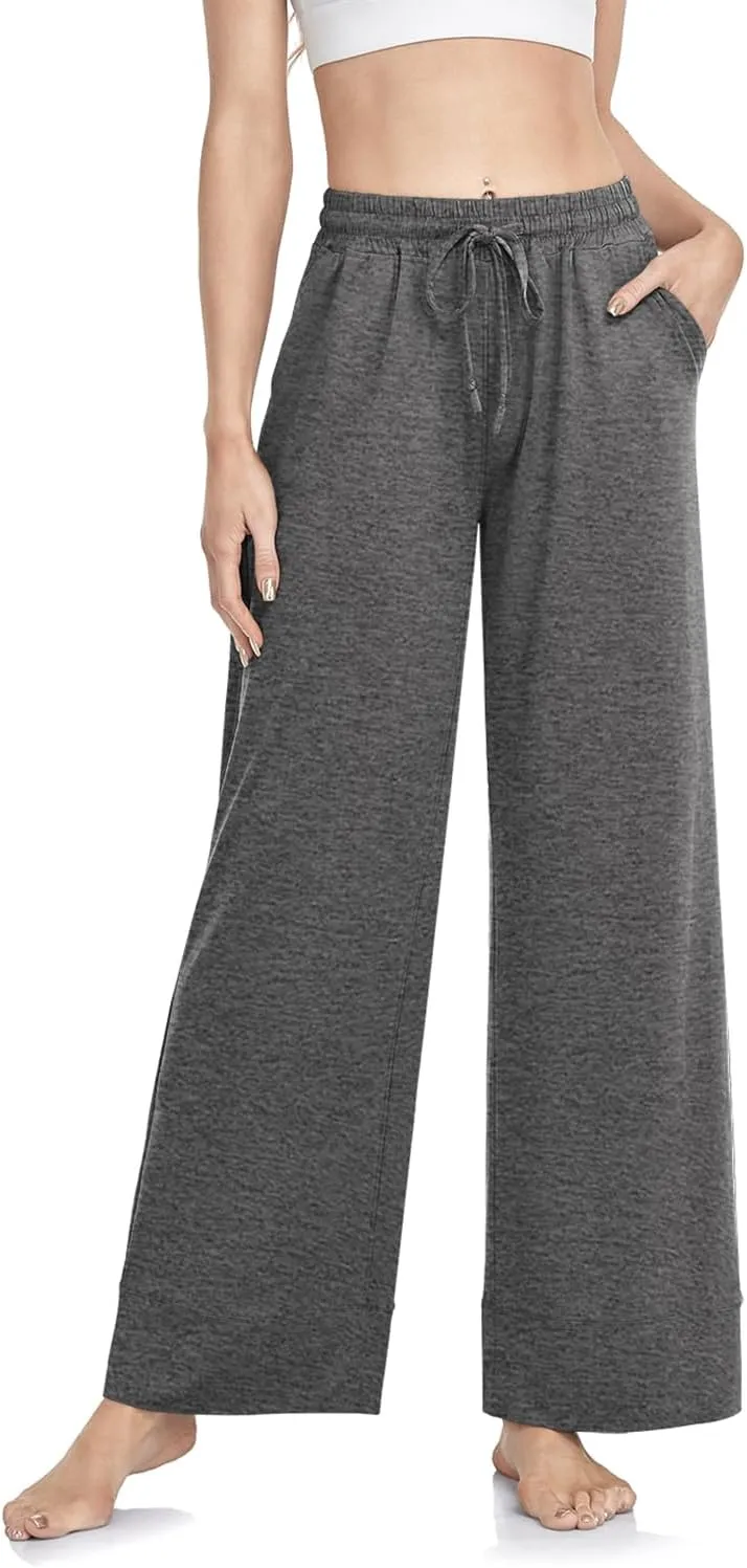 TARSE Wide Leg Yoga Pants for Women Plus Size Palazzo Trousers High Waist Lounge Pajamas Pants Casual Sweatpants with Pockets