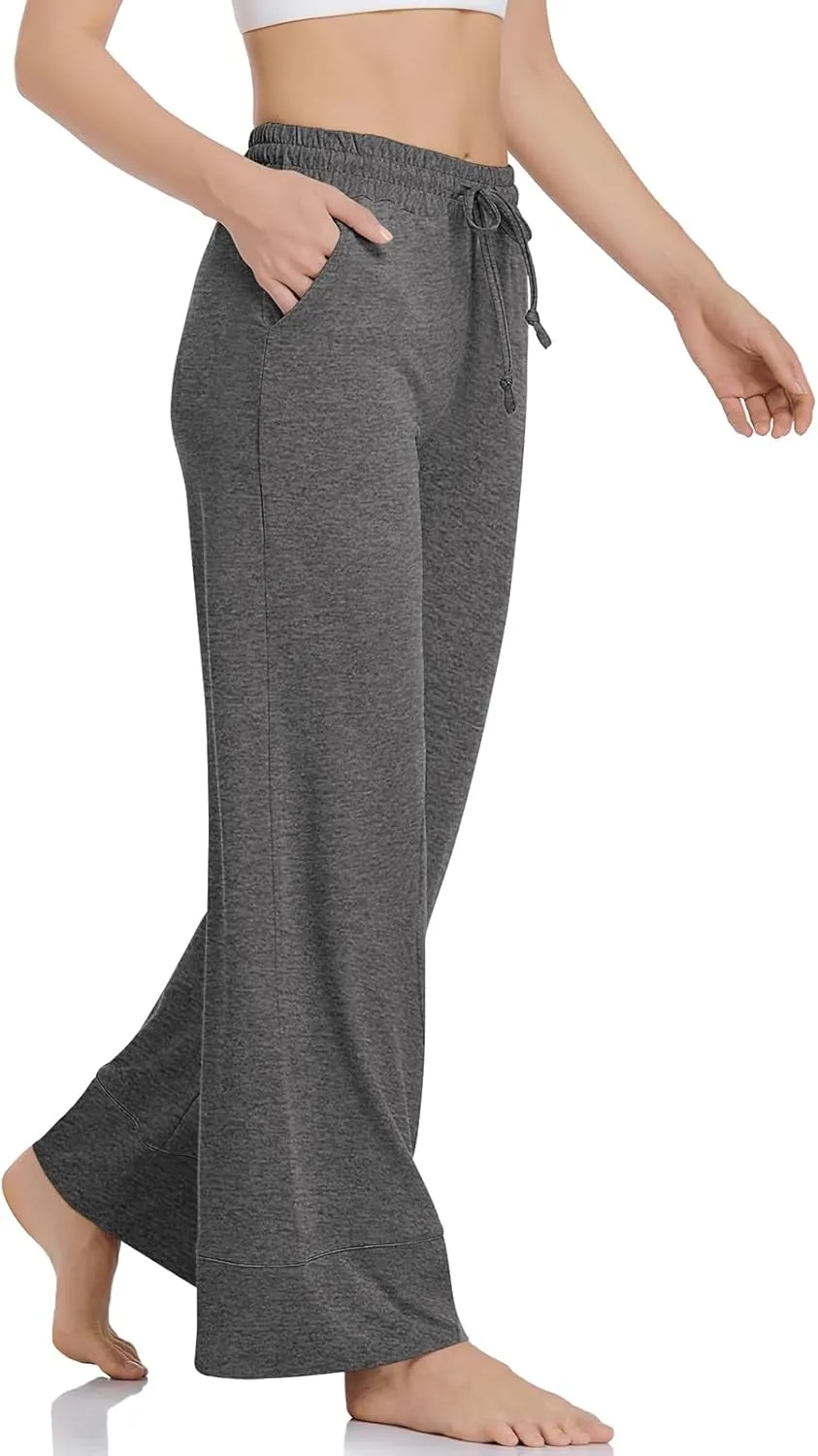TARSE Wide Leg Yoga Pants for Women Plus Size Palazzo Trousers High Waist Lounge Pajamas Pants Casual Sweatpants with Pockets