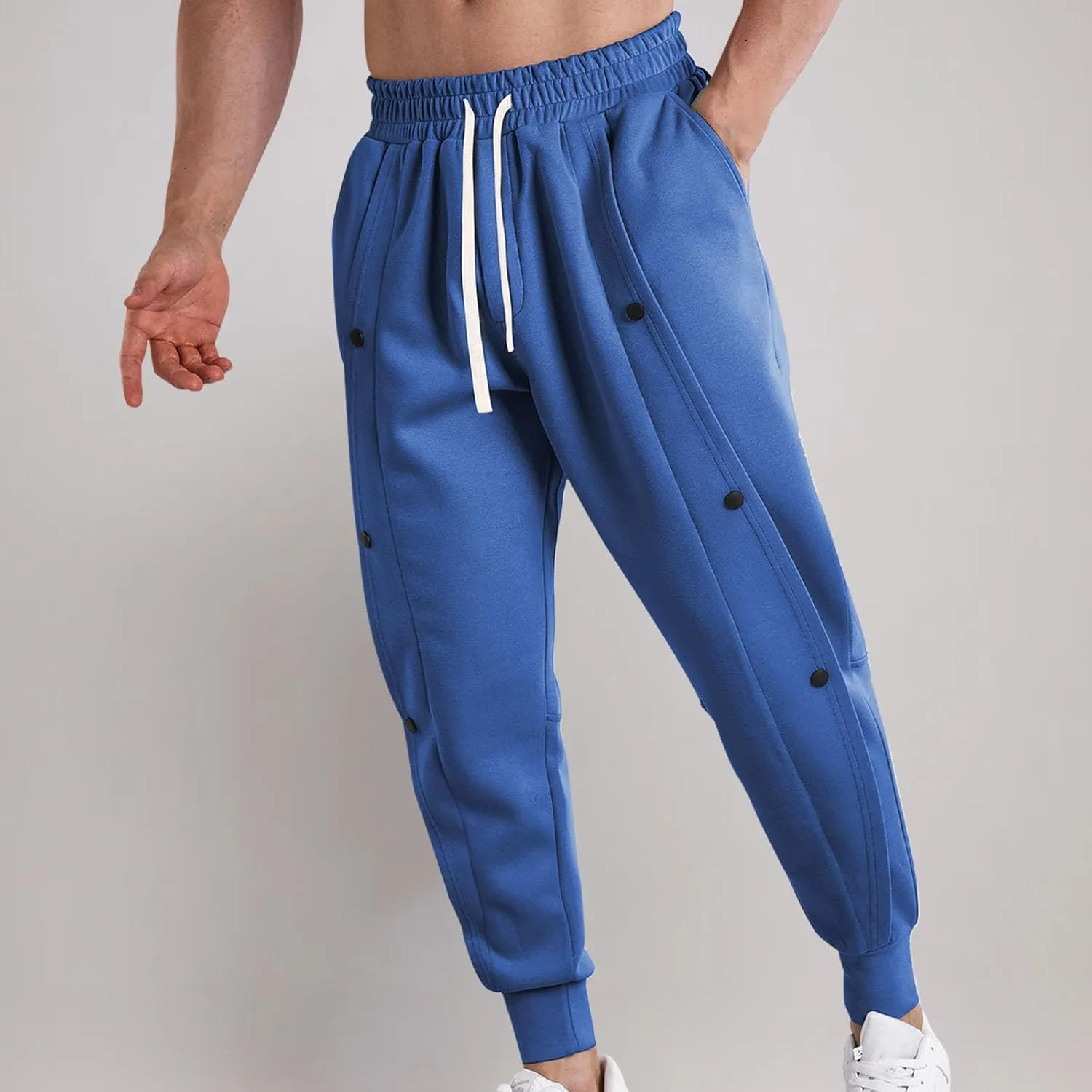 Tear Away Pants for Men Side Split Snap Button Joggers Cinch Bottom Workout Pants Open Bottom Breakaway Sweatpants