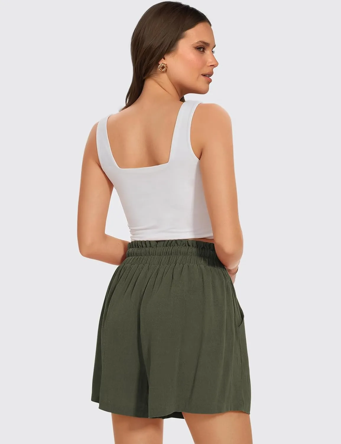 UEU Womens Linen Pants Summer Wide Leg Casual Loose High Waist Drawstring Palazzo Capri with Pockets- 25" / 20" / 3" Inseam