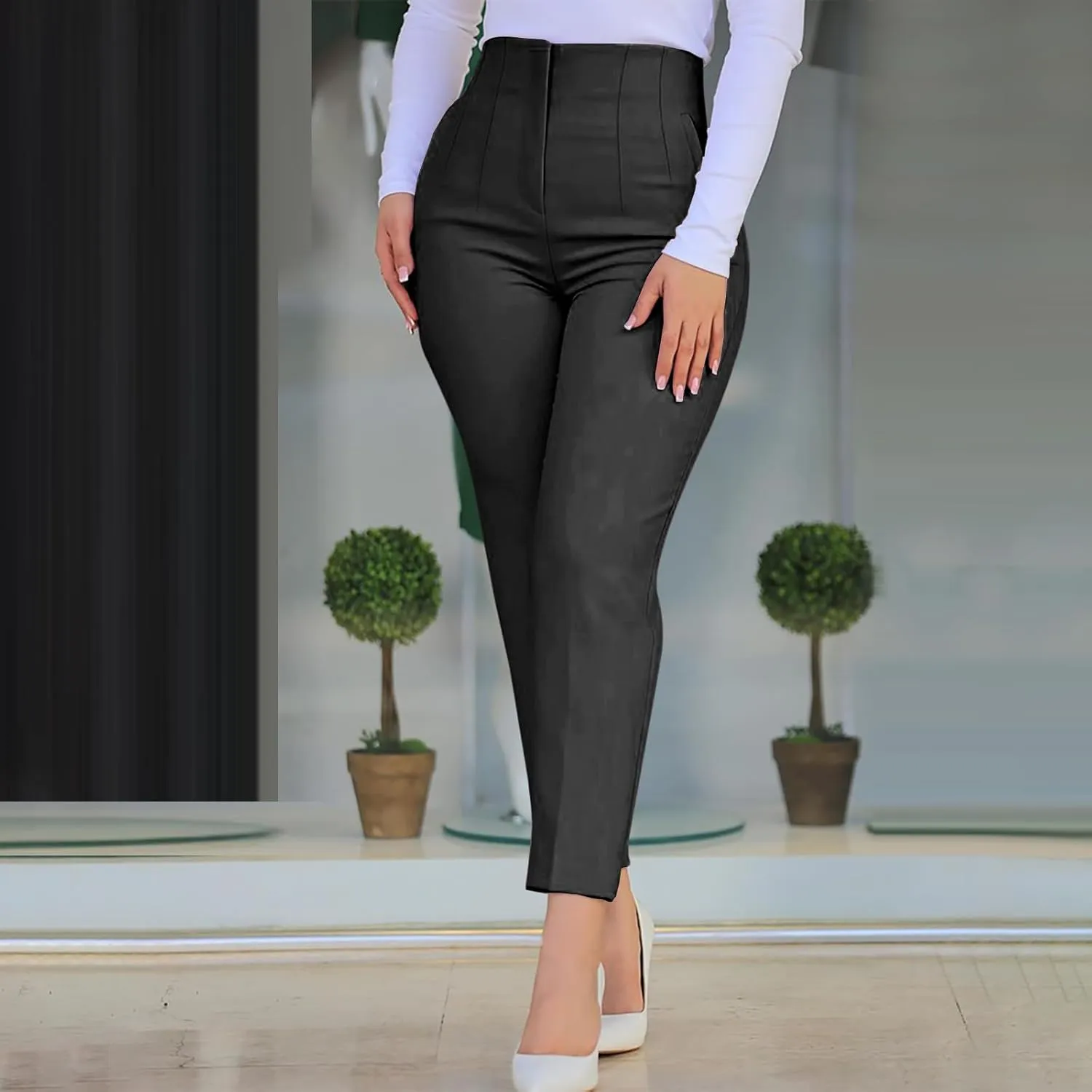 Uillui Dressy Pants for Women High Waist Slim Fit Straight Leg Pants Business Casual Work Office Pants Stretch Yoga Trousers