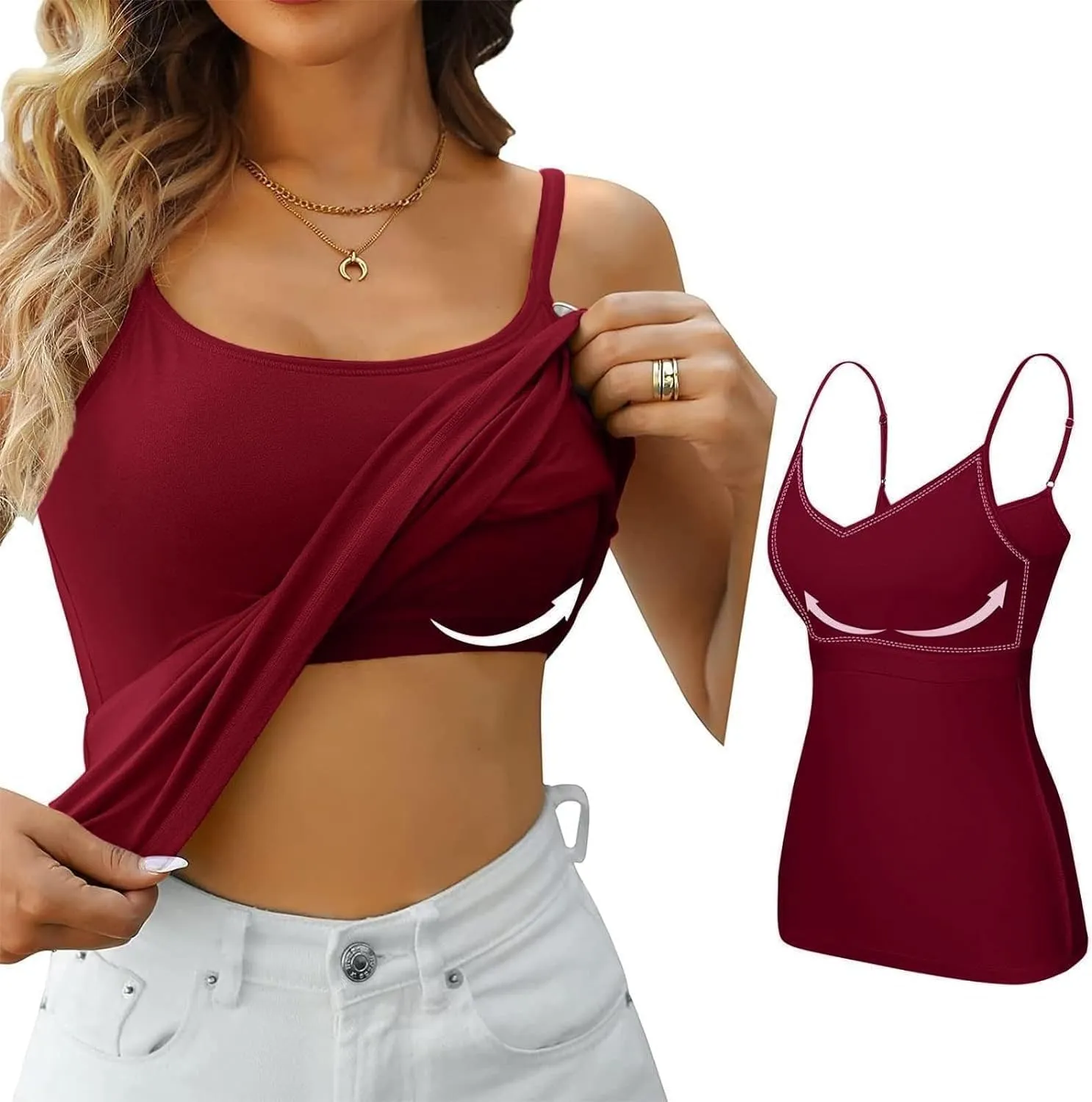 ULLiaN 2pcs Womens Camisole with Shelf Bra Workout Yoga Adjustable Spaghetti Strap Tank Tops Athletic Compression Basic