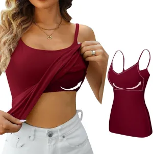 ULLiaN 2pcs Womens Camisole with Shelf Bra Workout Yoga Adjustable Spaghetti Strap Tank Tops Athletic Compression Basic