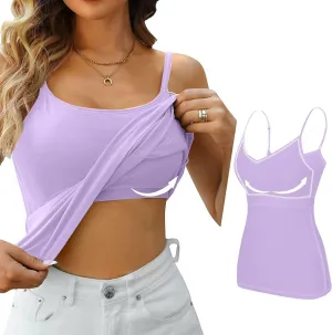 ULLiaN 2pcs Womens Camisole with Shelf Bra Workout Yoga Adjustable Spaghetti Strap Tank Tops Athletic Compression Basic