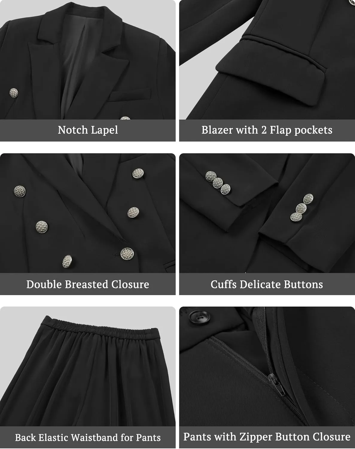 V VOCNI Womens Suits 2 Piece Set Double Breasted Business Office Blazer Work Pants Set Dressy Casual Workwear Outfits
