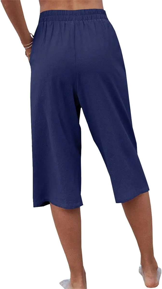 Veatzaer Women's Elastic Waist 3/4 Capri Harem Pants with Pockets Casual Loose Solid Yoga Trousers S-XXL